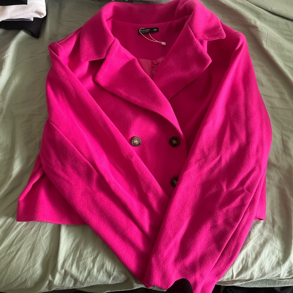 SHEIN Hot Pink Double-Breasted Pea Coat